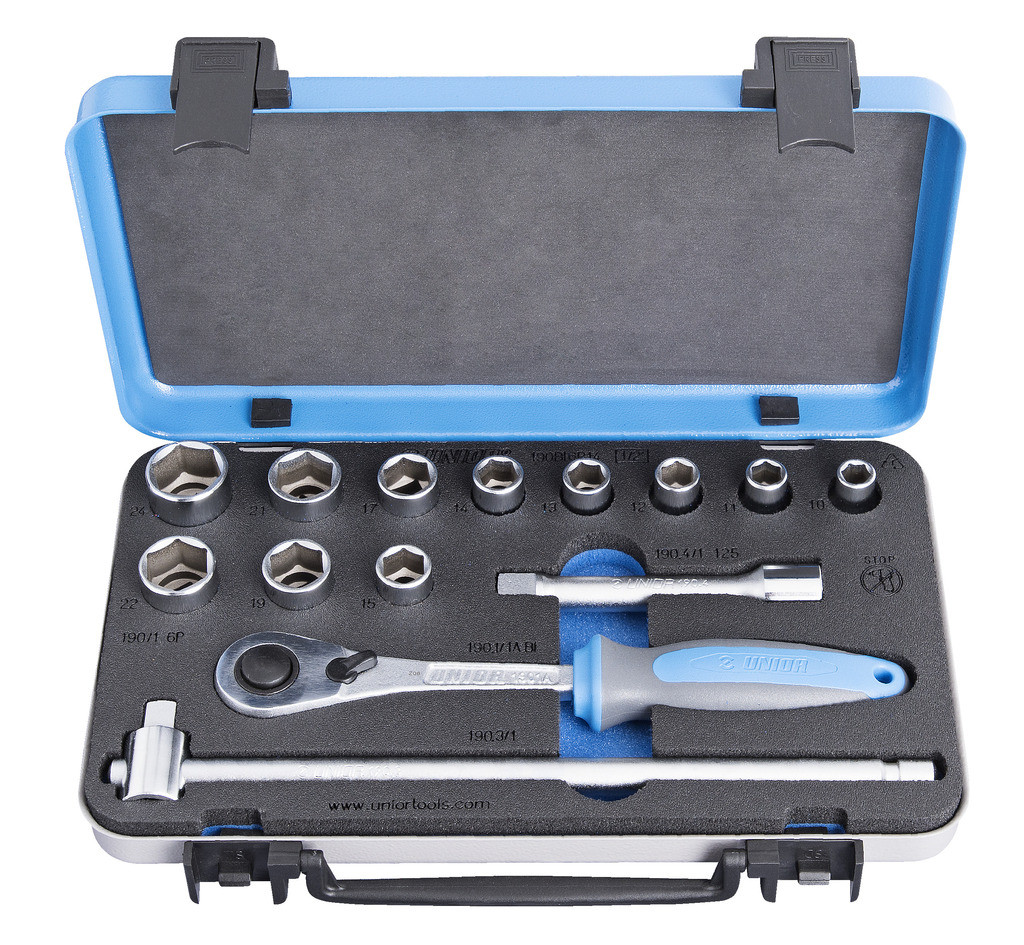 Ključi nasadni 1/2" v kovinski kaseti UNIOR 190BI6P14, 10-24mm/14kos