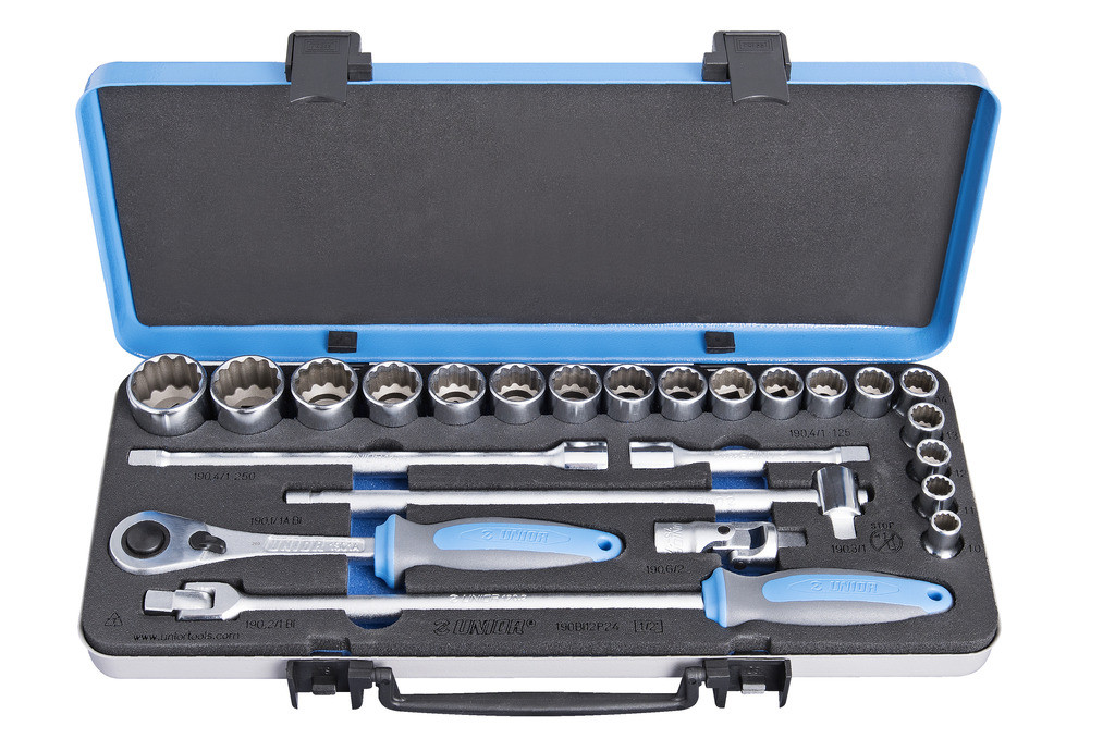 Ključi nasadni 1/2" v kovinski kaseti UNIOR 190BI12P24, 10-32mm/24kos