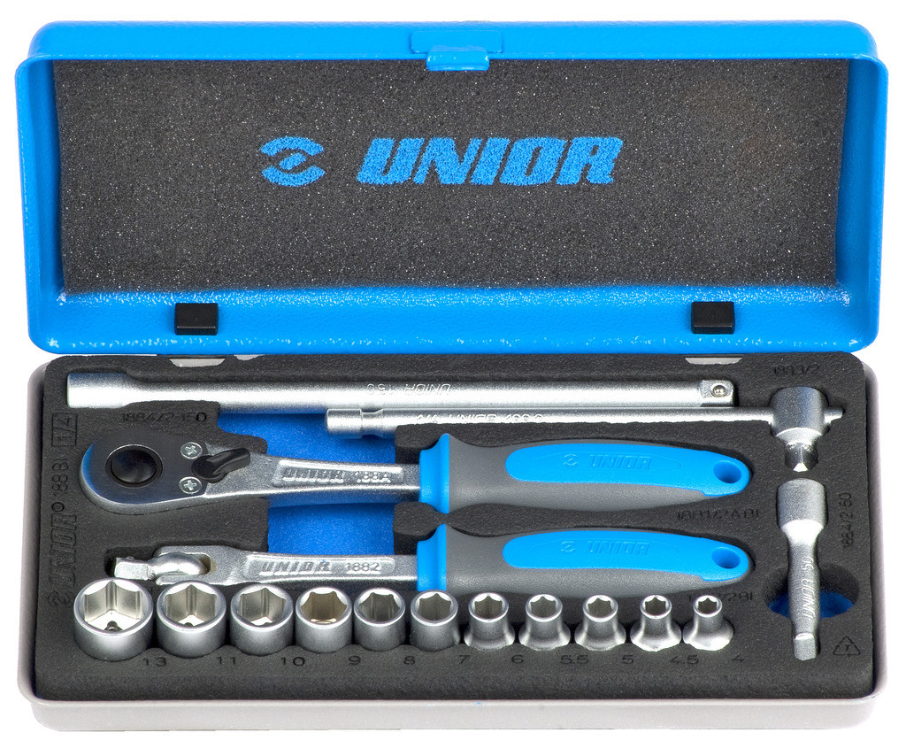 Ključi nasadni 1/4" v kovinski kaseti UNIOR 188BI, 4-13mm/16kos