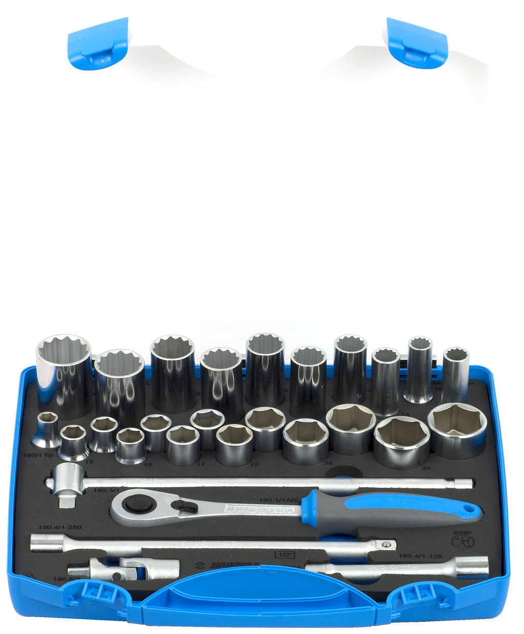 Ključi nasadni 1/2" v pvc kaseti UNIOR 190BI6P28, 10-32mm/28kos