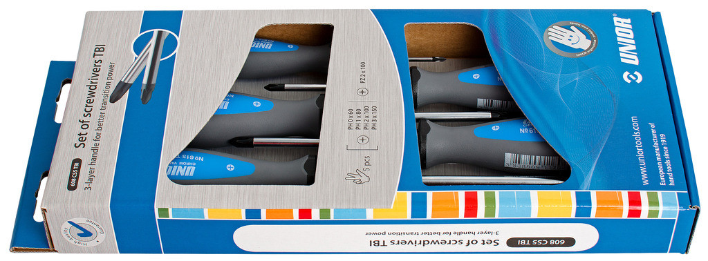 Izvijači križni tbi v kartonu UNIOR 608CS5TBI, 4x PH/1x PZ/5kos