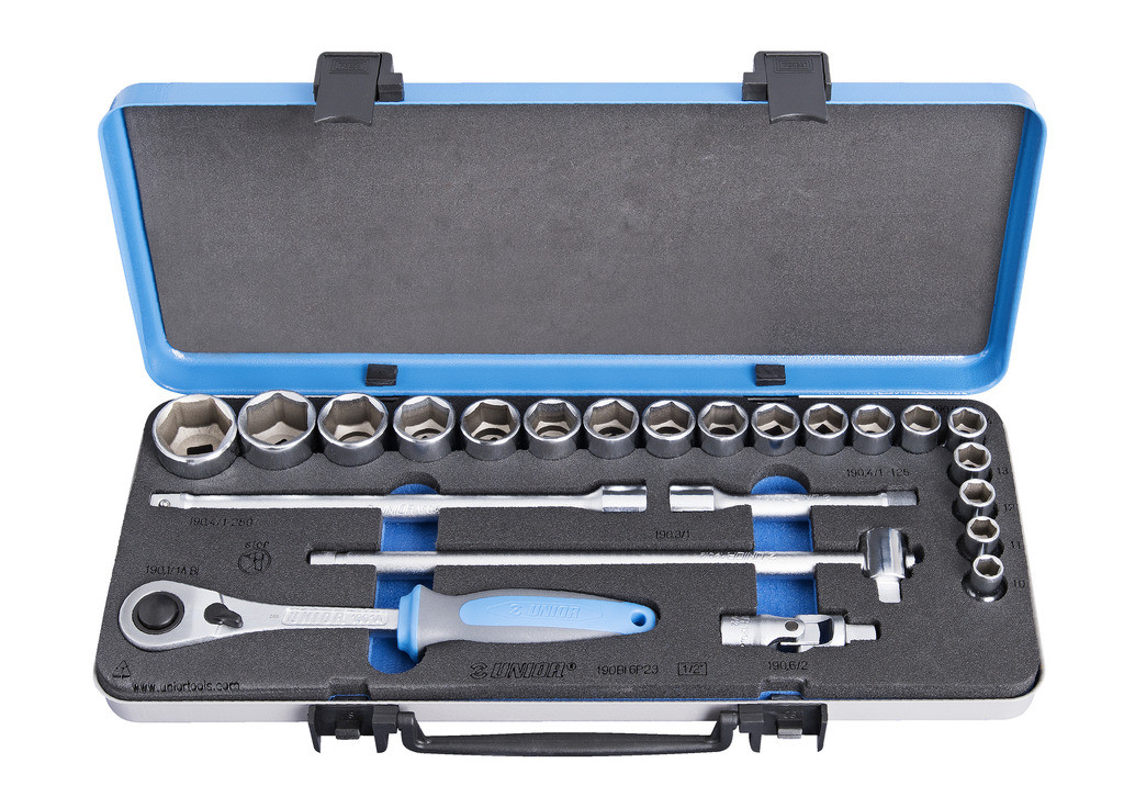 Ključi nasadni 1/2" v kovinski kaseti UNIOR 190BI6P23, 10-32mm/23kos