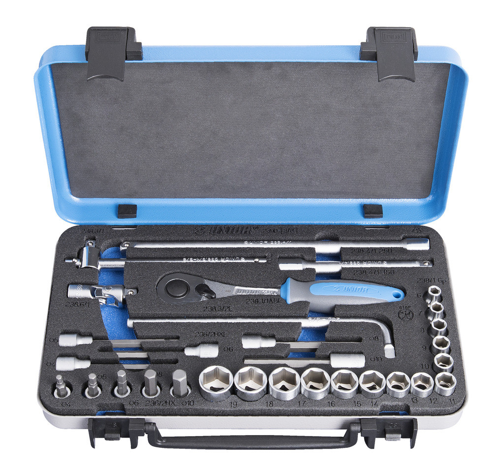 Ključi nasadni 3/8" v kovinski kaseti UNIOR 239D, 6-19mm /3kos