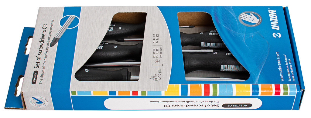 Izvijači križni cr v kartonu UNIOR 608CS5CR, 5x PH/5kos