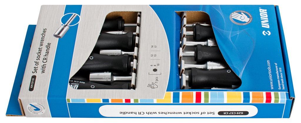 Ključi nasadni z ročajem cr v kartonu UNIOR 629CS7CR, 6-17mm/7kos