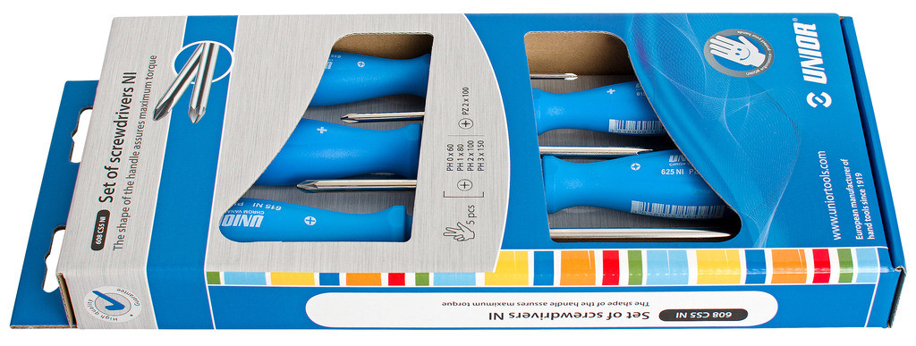 Izvijači križni ni v kartonu UNIOR 608CS5NI, 4x PH/1x PZ/5kos