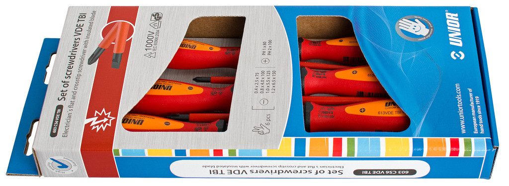 Izvijači ploščato križni vde tbi v kart. UNIOR 603CS6VDETBI, 4x PL/2x PH/6kos