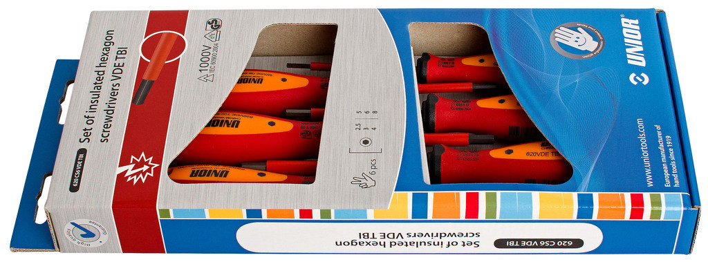 Izvijači inbus vde tbi v kartonu UNIOR 620CS6VDETBI, 2,5-8mm/6kos