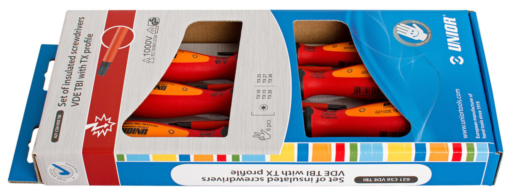 Izvijači torx vde tbi v kartonu UNIOR 621CS6VDETBI, TX 10-TX 30/6kos