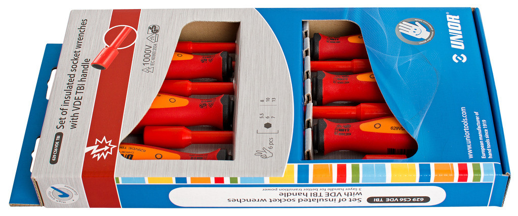 Ključi nasadni z ročajem vde bi v kart. UNIOR 629CS6VDETBI, 5,5-13mm/6kos