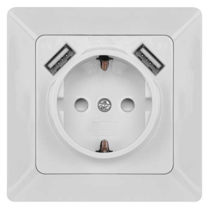 Vtičnica z USB 2,1A max., schuko, bela