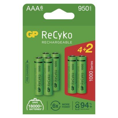 Polnilna baterija GP ReCyko 1000 mAh HR03 (AAA) 6kos