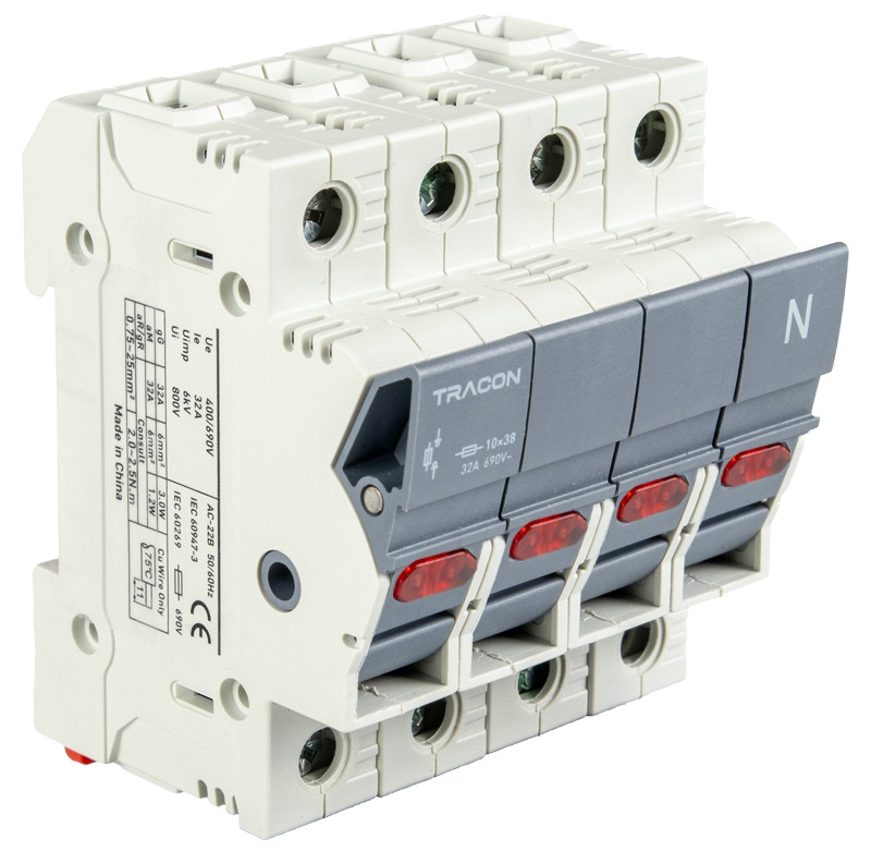 Varovalčno ločilno stikalo za cilindrične varovalke 50A, 14x51mm, Un=400V/690V, 3P+N right, LED