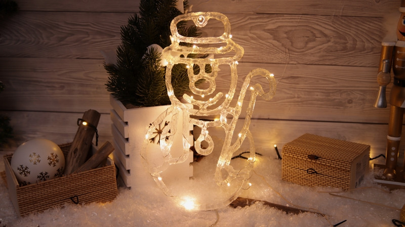 Božična LED okenska dekoracija, sneženi mož, na baterije Timer 6+18h, 30LED, 3000K, 3xAA