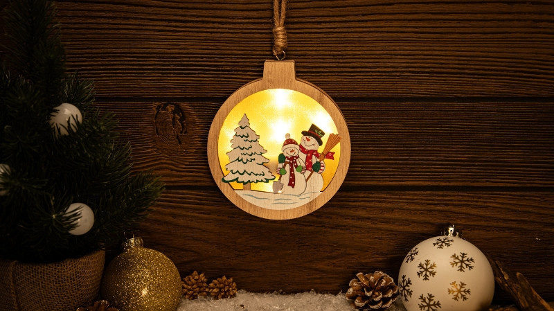 Božična okenska LED dekoracija, sneženi mož, krog, na bateri Timer 6+18h, 5LED, 3000K, 2xAAA