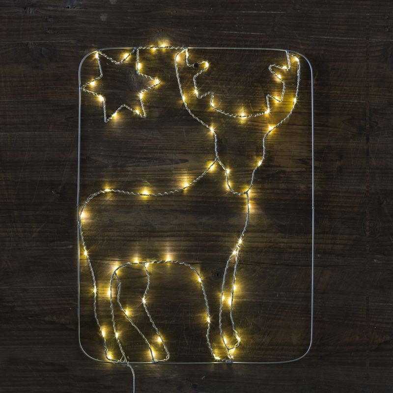 Božična okenska LED dekoracija, severni jelen, na baterije Timer 6+18h, 60LED, 3000K, 3xAAA