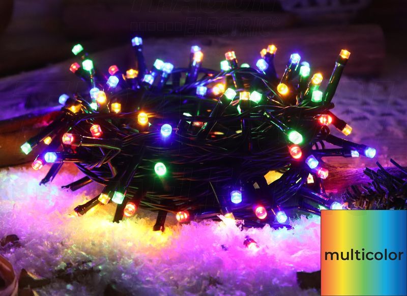 Božična svetlobna LED veriga, barvna, zunanja/notranja 230VAC, 2+10M, 100LED, 3,6W, RGB, IP44