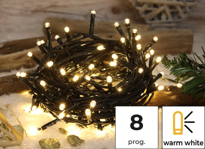 Božična svetlobna LED veriga,programljiva, zunanja/notranja 230VAC, 2+10M, 100LED, 3,6W, 2600-2700K, IP44
