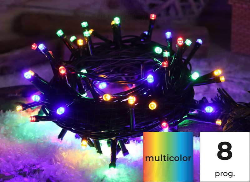 Božična svetlobna LED veriga,programljiva, zunanja/notranja 230VAC, 5+20M, 200LED, 6W, RGB, IP44