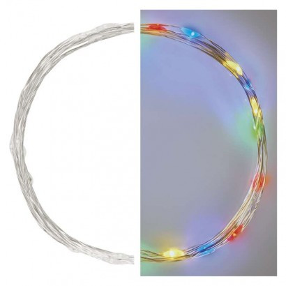 LED božična nano veriga, 1,9 m, 2x AA, notranja, večbarvna, časovnik