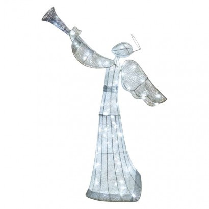 LED božični angel iz trstike, 130 cm, notranji, hladna bela, časovnik