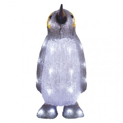 LED dekoracija – svetleči pingvin, 35 cm, zunanja in notranja, hladna bela, časovnik