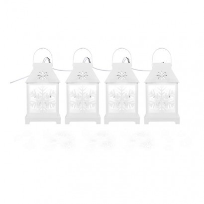 LED božična girlanda – bele laterne s snežinkami, hladna bela