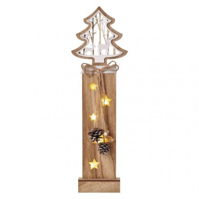 LED božična jelka lesena, 48 cm, 2x AA, notranja, topla bela, časovnik
