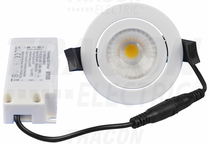 Vgradna LED svetilka, okrogla, vrtljiva, downlight 200-240 V, 50Hz, 5W, 4000K, 510lm, 60°, IP65, EEI=A+