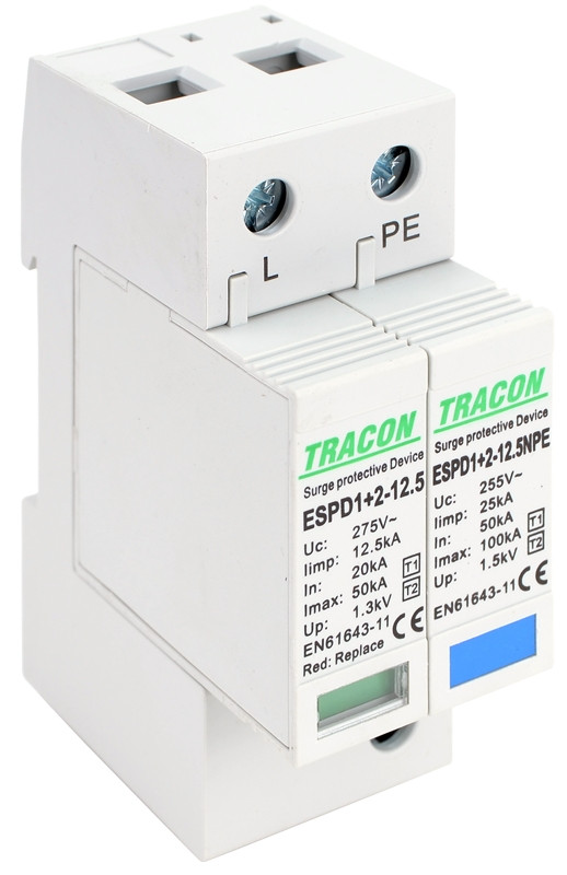 AC prenapet. odvodnik tipa T1+T2, zamenljiv zaščit. element Uc:275V; Iimp:12,5kA; In:20/40kA; Imax:50kA; Up:1,3kV; 1+1P
