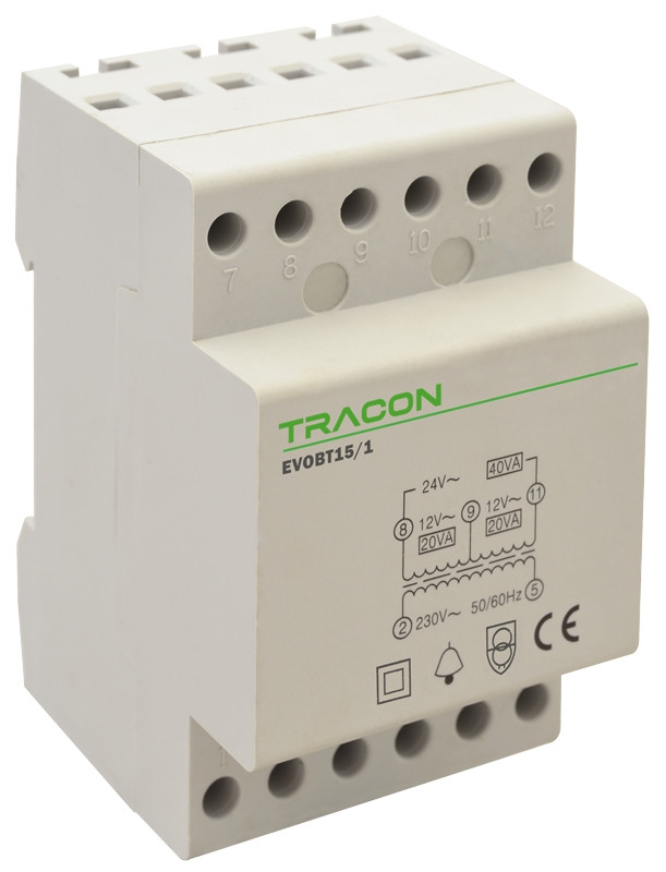 Varnostni transformator-vrstni signalni zvonec 230V/12-24V AC, Psmax.:24VA, Is:1,15A