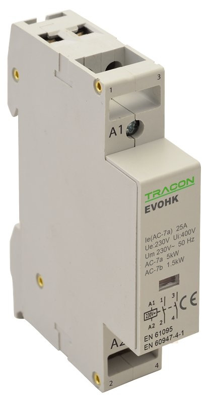 Inštalacijski kontaktor 230V, 50Hz, 1 Mod, 1×NO+1×NC, AC1/AC7a, 25A