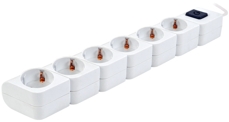 Prenosni razdelilec s stikalom, standard, beli 6×SCHUKO, 1,4m, max.16A, 250VAC, 3680W, 3x1mm2, H05VV-F