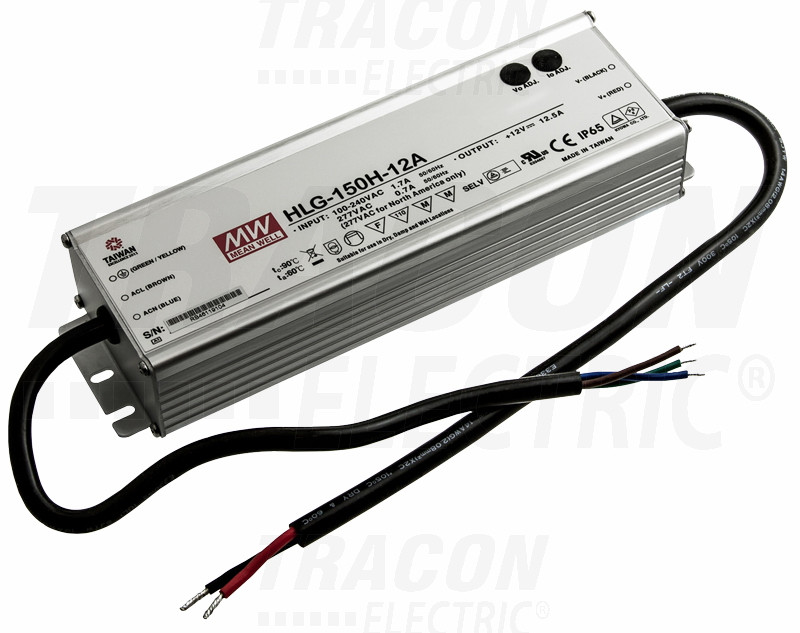 HLG LED gonilnik/napajalnik s kovinskim ohišjem 90-305 VAC / 12 VDC; 150 W; 0-12,5 A; PFC; IP65