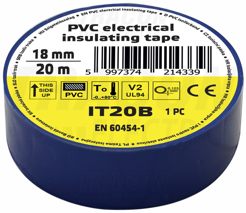 Izolirni trak, modri 20m×18mm, PVC, 0-80°C, 5.5kV/mm