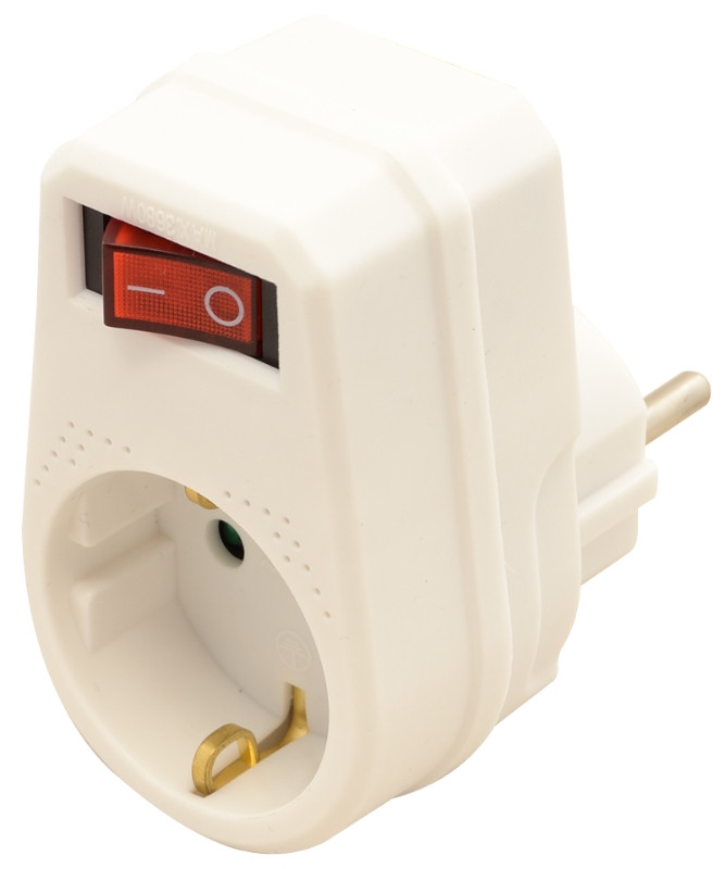 Priključni adapter s stikalom, beli 250 VAC 16 A 1×SCHUKO, max. 3680 W