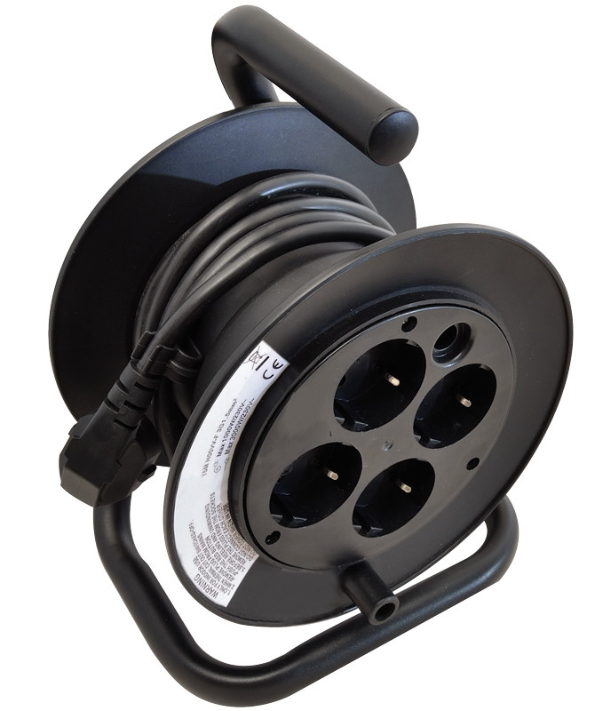 Mini kovinska kabelska roleta, kovinsko ogrodje 250V AC, 13 A, 3×1,5mm2, 4×SCHUKO, 15m, H05VV-F, IP20