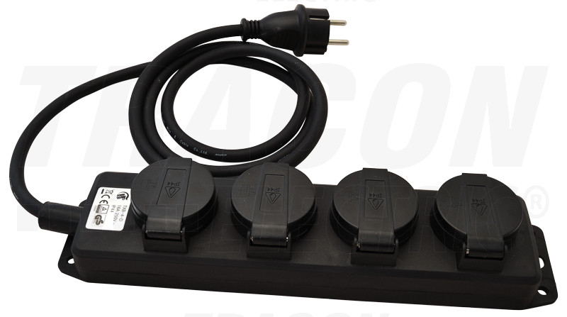 Prenosni gumi podaljšek 16A/250V, IP44, H07RN-F 3G1.5,3m, 4×Shuko