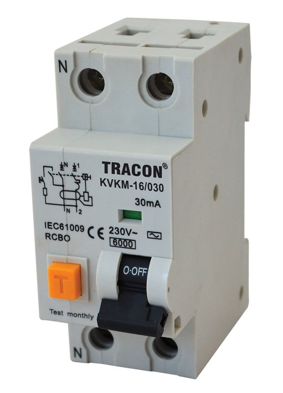 Kombinirano zaščitno stikalo, 2P, 2 modula, C karakteris. 10A, 30 mA, 6kA, AC