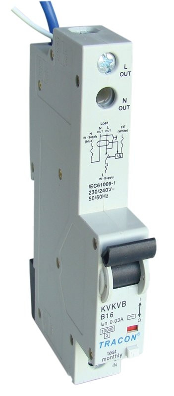 Zaščitno KZS stikalo, 2P, 1 modul, B-10 A, 30 mA, 10 kA, AC