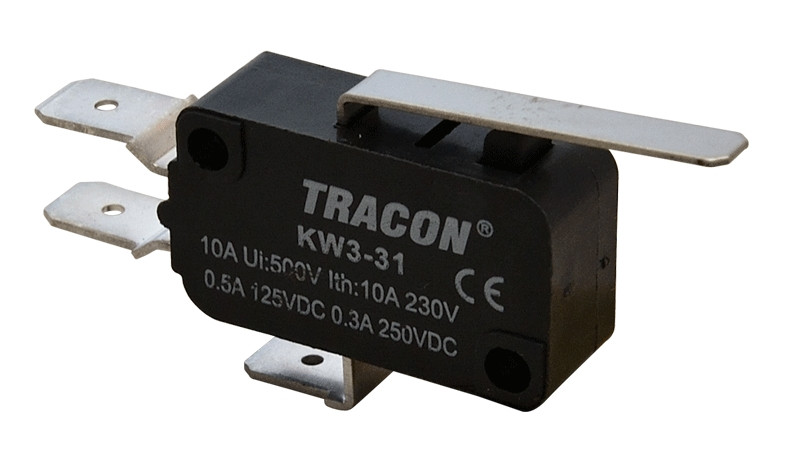 Pozicijsko stikalo, mikro, z vzmetno palico 10(3)A / 250V AC, 28mm, 6,3x0,8 mm, IP00