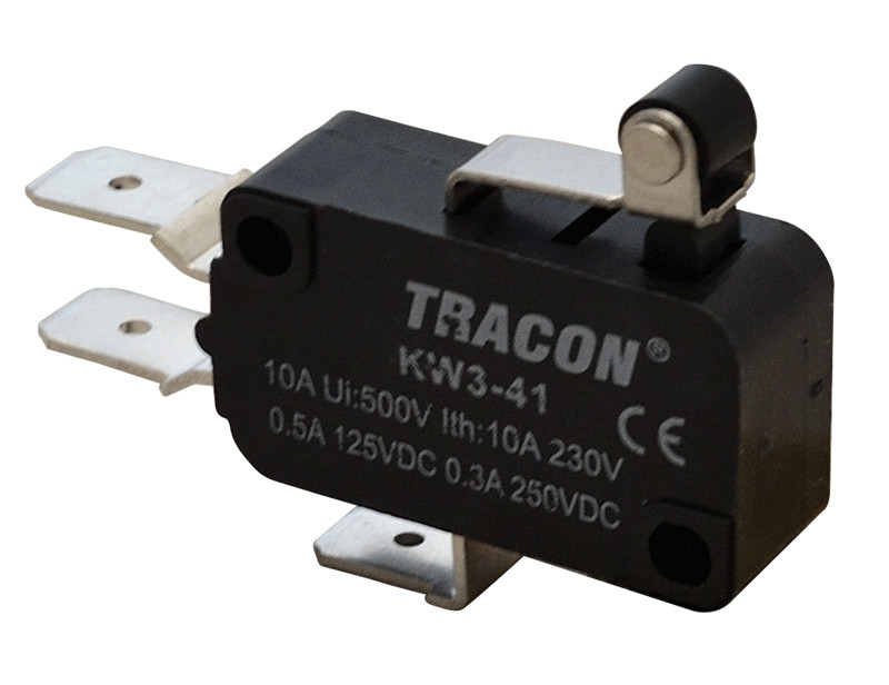 Pozicijsko stikalo, mikro, z ročajem in koleščkom 10(3)A / 250V AC, 15mm, 6,3x0,8 mm, IP00