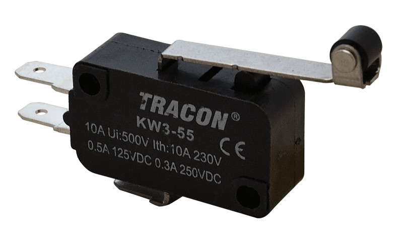 Pozicijsko stikalo, mikro, z ročajem in koleščkom 10(3)A / 250V AC, 28mm, 4,8x0,8 mm, IP00