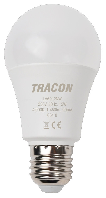 LED žarnica, bučka 230 V, 50 Hz, 12 W,4000 K, E27, 1450 lm, 250°, A60, EEI=A+