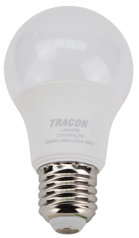 LED žarnica, bučka s čipom SAMSUNG 230V, 50Hz, 7W, 3000K, E27, 600 lm, 200°, A60, EEI=F