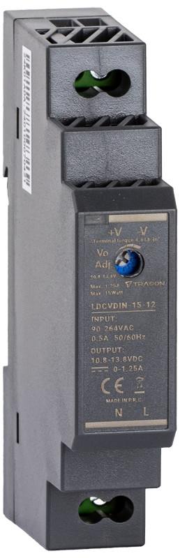 LED gonilnik/napajalnik, nastavljiv DC izhod, montaža na DIN 90-264VAC, 0,5A/DC12V, 1,25A/15W