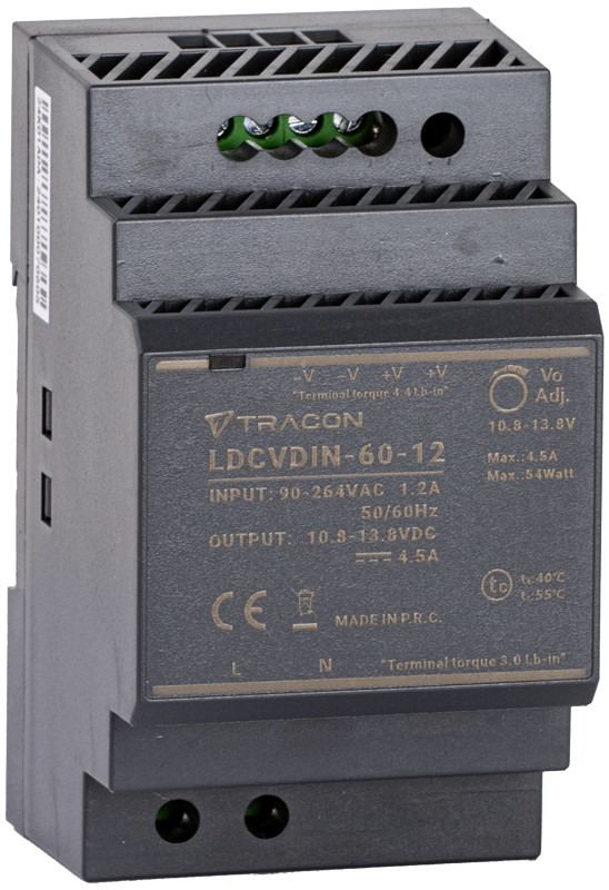LED gonilnik/napajalnik, nastavljiv DC izhod, montaža na DIN 90-264VAC, 1,2A/DC12V, 4,5A/54W