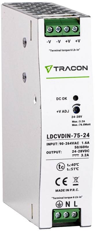 LED gonilnik/napajalnik, nastavljiv DC izhod, montaža na DIN 90-264VAC, 1,6A/DC24V, 3,2A/75W