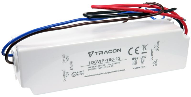 Zaščiteni LED gonilnik/napajalnik-ohišje iz umetne mase 90-264VAC/12VDC,100W,0-8,5A, IP67