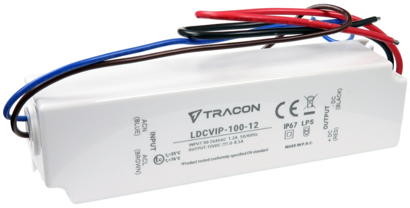 Zaščiteni LED gonilnik/napajalnik-ohišje iz umetne mase 90-264VAC/12VDC, 100W, 0-8,5A, IP67